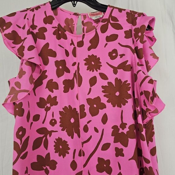 Kate Spade Splash Floral Crewneck Flutter Sleeve Keyhole Top Size Sm Pink Multi - Picture 6 of 9